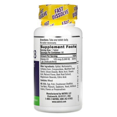 Вітамін Д3 Natrol Vitamin D3 5000 IU strawberry, 90 таблеток