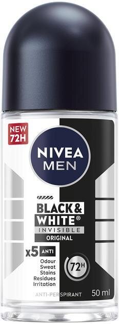 Дезодорант-антиперспірант кульковий Nivea Men Black & White Invisible Original Чорне та Біле невидимий 72h (82245), 50 мл