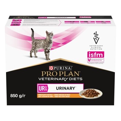 Корм вологий Purina Pro Plan Veterinary Diets UR Urinary для кішок при захворюванні сечостатевої системи, з куркою, 10 штук по 85 г