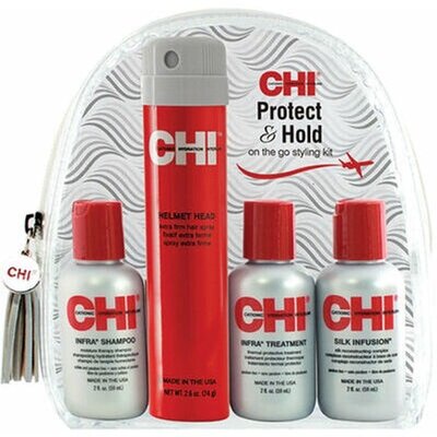 Набір CHI Protect And Hold Travel Kit дорожний (шампунь 59мл + кондиціонер 59мл + шовк 59 мл + лак 74г)