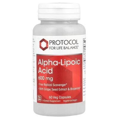 Альфа-ліпоєва кислота Protocol for Life Balance Alpha-Lipoic Acid 600 мг, 60 веганських капсул