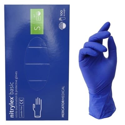 Рукавички оглядові Mercator Medical Nitrylex basic нітрилові неопудрені, розмір S, нестерильні, пара