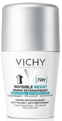 Дезодорант-антиперспірант кульковий Vichy 72h Invisible Resist захист від поту та запаху проти жовтих і білих плям на одязі, 50 мл