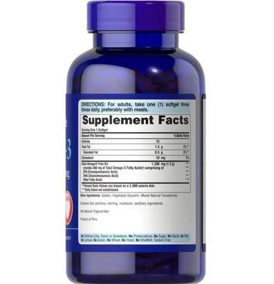 Омега-3 Puritan's Pride Omega-3 Fish Oil 1200 мг, 200 капсул
