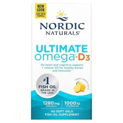 Омега-3+ D3 Nordic Naturals Ultimate Omega-D3 1280 мг/1000 МО, 60 капсул