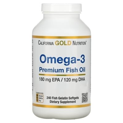 Жирні кислоти California Gold Nutrition Омега-3 риб'ячий жир, 240 рибно-желатинових капсул