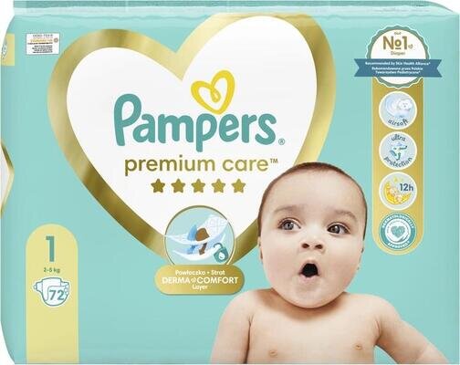 Підгузки дитячі Pampers Premium Care розмір 1, 2-5 кг, 72 шт