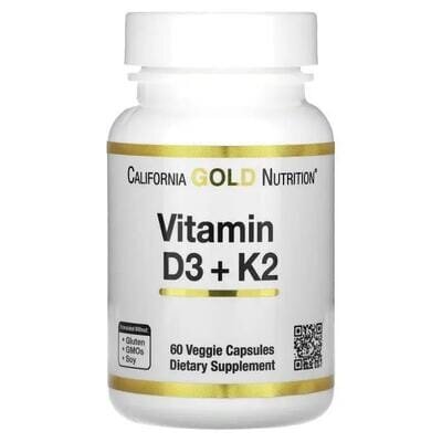 Вітамін D3 + K2 California Gold Nutrition Vitamin D3 + K2 веганські капсули №60