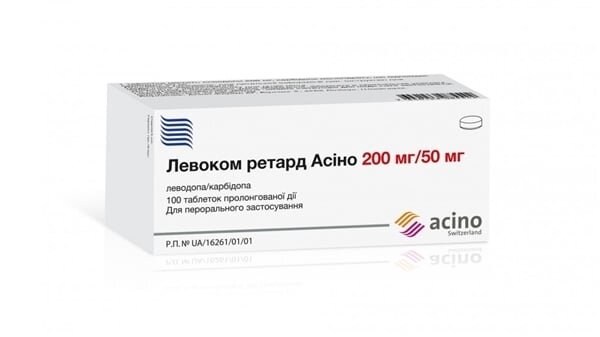 Левоком ретард Асіно таблетки прол./д. по 200 мг/50 мг №100 (10х10)