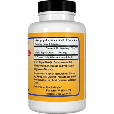 Альфа-ліпоєва кислота Healthy Origins Alpha Lipoic Acid 600 мг, 60 капсул