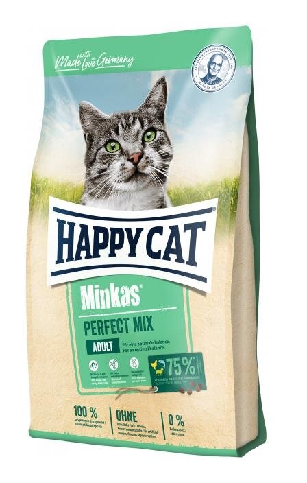 Корм сухий Happy Cats Minkas Perfect Mix для дорослих кішок з птицею, ягнятком та рибою, 10 кг