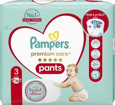 Підгузки-трусики Pampers Premium Care Pants дитячі розмір 3, 6-11 кг, 28 шт