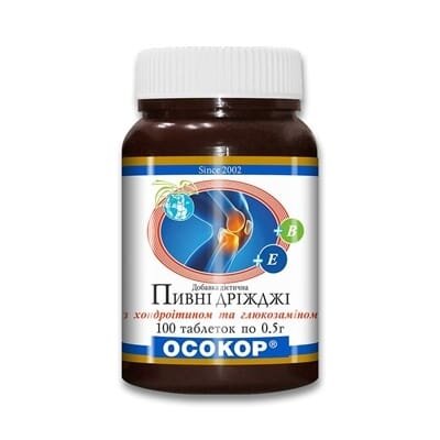 Дріжджі пивні Осокор з хондроїтином та глюкозаміном таблетки по 0.5 г №100 у бан.