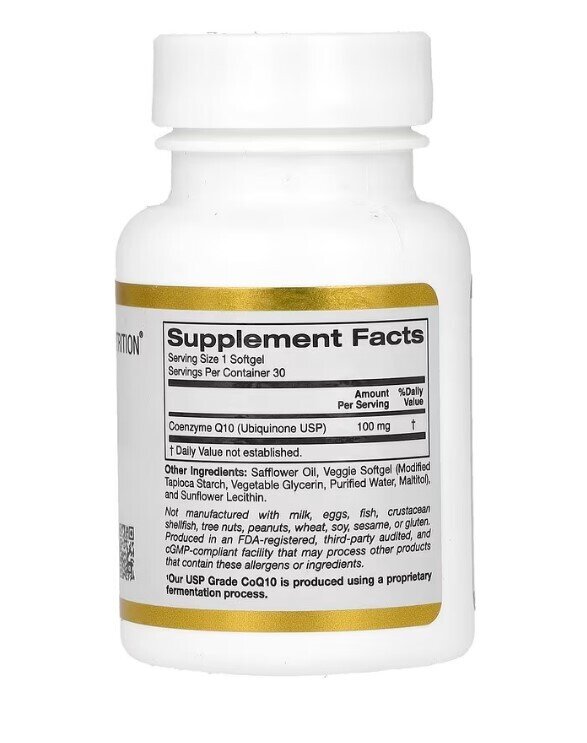 Коензим Q10 California Gold Nutrition Coenzyme Q10 100 мг, 30 рослинних капсул