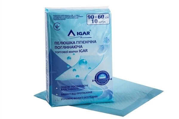 Пелюшки IGAR одноразові поглинаючі 90 x 60 см, 10 шт