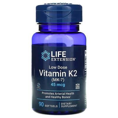 Вітамін К2 (МК-7) 45 мкг Life Extension Low Dose Vitamin K2 (MK-7), 90 желатинових капсул