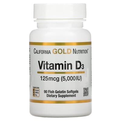 Вітамін D3 California Gold Nutrition Vitamin D3 125 mcg (5,000 IU), 90 капсул
