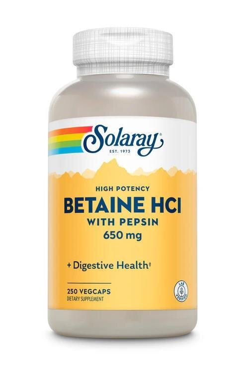 Бетаїн HCL та пепсин Solaray HCL with Pepsin капсули по 650 мг №250