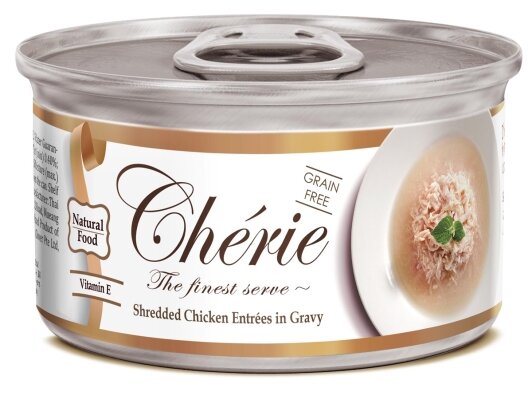 Корм вологий Cherie Shredded Chicken Entrees in Gravy для котів з ніжними шматочками м'яса курки в соусі, 80 г