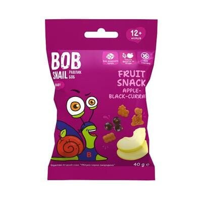 Снек Bob Snail Baby фруктово-ягідний для дітей з 12 місяців Яблуко-Чорна смородина, 40 г