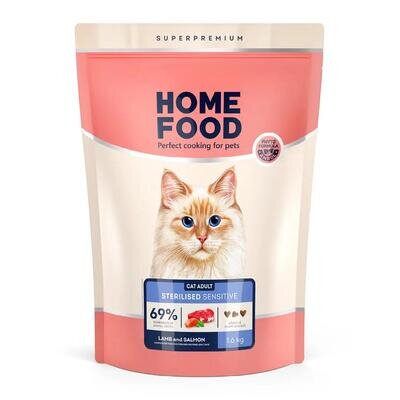 Корм сухий для котів Home Food з чутливим травленням, з ягням та лососем, 1,6 кг