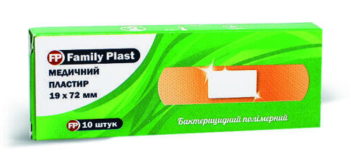 Пластир медичний «FP Family Plast» бактерицидний на полімерній основі 19 мм х 72 мм, 10 штук