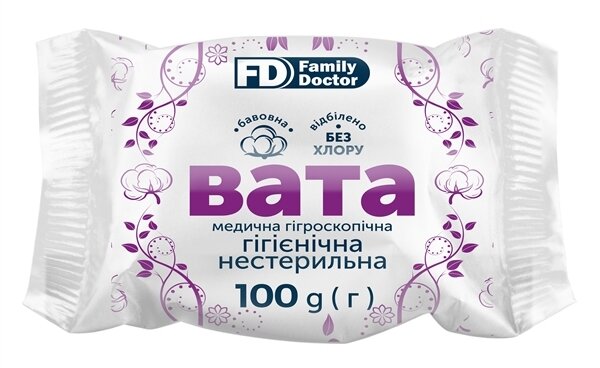 Вата нестерильна FD Family Doctor медична гігроскопічна, гігієнічна, ролик 100 г