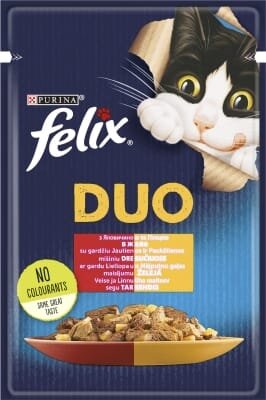 Корм вологий для кішок Purina Felix Fantastic Duo шматочки в желе з яловичиною та птицею, 100 г