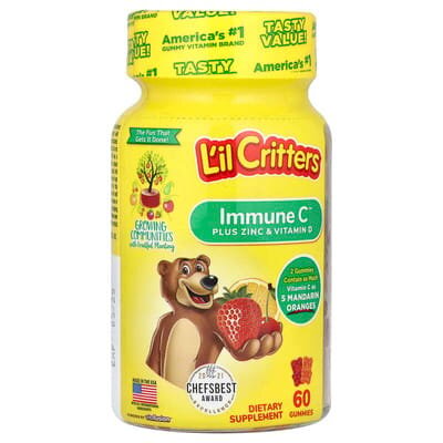 Вітамін С імунна підтримка L'il Critters Immune C з цинком та вітаміном D, 60 жувальних цукерок