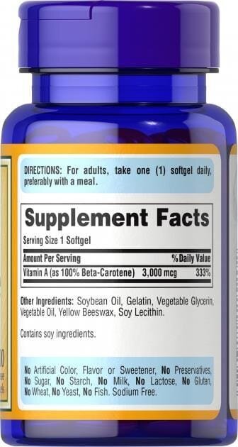 Бета каротин 10 000 МО Puritan's Pride BetaCarotene 10 000 IU, 100 гелевих капсул