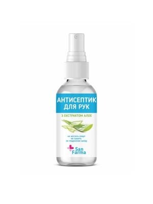 Антисептик Сан Фарма (San Farma) для рук з алое і 0,05% хлоргексидином, 50 мл