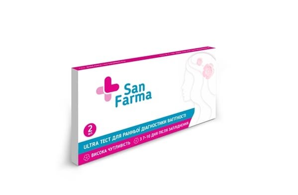 Тест-смужка San Farma для раннього визначення вагітності, 2 штуки
