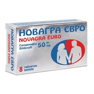 Новагра євро таблетки, в/плів. обол. по 50 мг №8 (4х2)