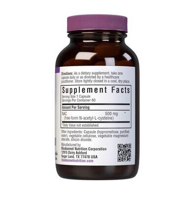 Аминокислота N-Ацетил-L-Цистеин 500 мг Bluebonnet Nutrition NAC, 60 гелевих капсул