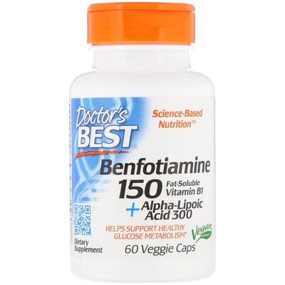 Альфа-ліпоєва кислота + Бенфотіамін Doctor's Best Benfotiamine + Alpha-Lipoic Acid 150/300 мг, 60 капсул