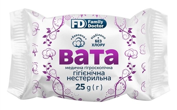 Вата нестерильна FD Family Doctor медична гігроскопічна, гігієнічна, ролик 25 г