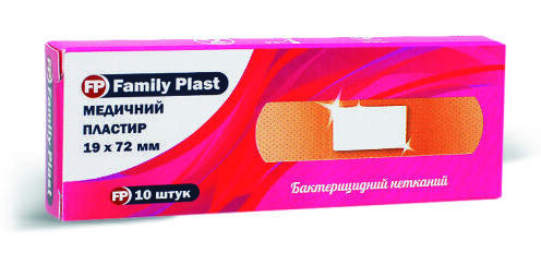 Пластир медичний «FP Family Plast» бактерицидний на нетканій основі 19 мм х 72 мм, 10 штук