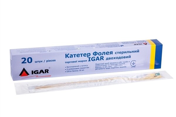 Катетер урологічний IGAR тип Фолея 14 Fr, 2-ходовий, 1 штука