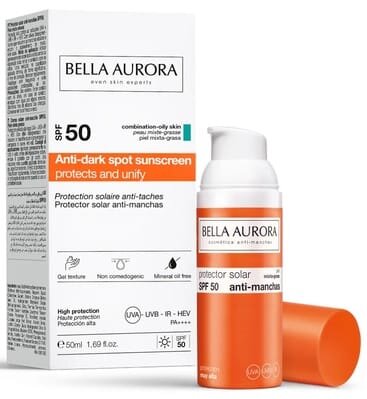 Гель-крем сонцезахисний Bella Aurora SPF50 від пігментних плям для комбінованої та жирної шкіри, 50 мл