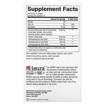 Риб'ячий жир Омега 3 Natural Factors Rx Omega-3 Ultra Strength, 150 капсул