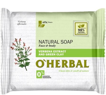 Мило тверде O'Herbal з екстрактом вербени і зеленою глиною, 100 г