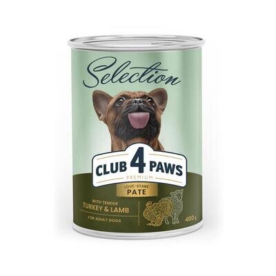 Корм вологий для дорослих собак Club 4 Paws Selection Преміум паштет з індичкою і ягням, 400 г