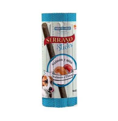Ласощі для собак Mediterranean Natural Serrano sticks палички з лососем та тунцем, 16 штук