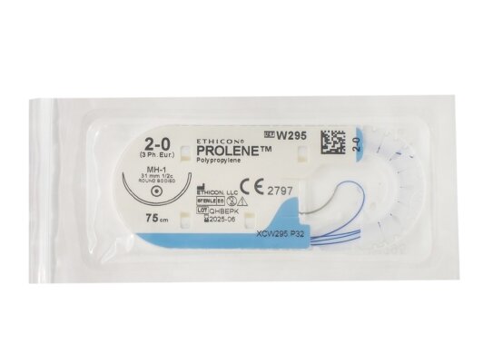 Шовний матеріал хірургічний Prolene W295 р. USP 2/0 (1) нерозсмоктуючий довжина 75 см, голка колюча 31 мм, 1/2 кола