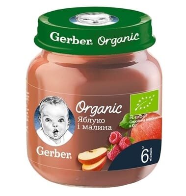 Пюре фруктове Gerber Organic яблуко і малина, 125 г