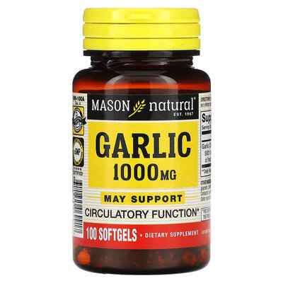 Часникова олія 1000 мг Mason Natural Garlic Oil, 100 гелевих капсул