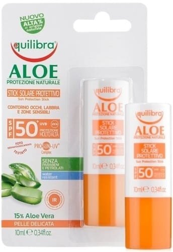 Стік сонцезахисний для обличчя та тіла Equilibra Алое SPF50+ чутливі зони, 10 мл