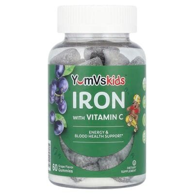 Залізо з вітаміном C YumVs Iron with Vitamin C Gummies зі смаком винограду, 60 жувальних мармеладок