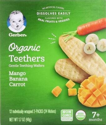 Вафлі Gerber Organic для прорізування зубів з 7 місяців, манго, банан, морква, 48 г