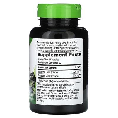 Чорна бузина Nature's Way Black Elderberry 1150 мг, 100 веганських капсул
